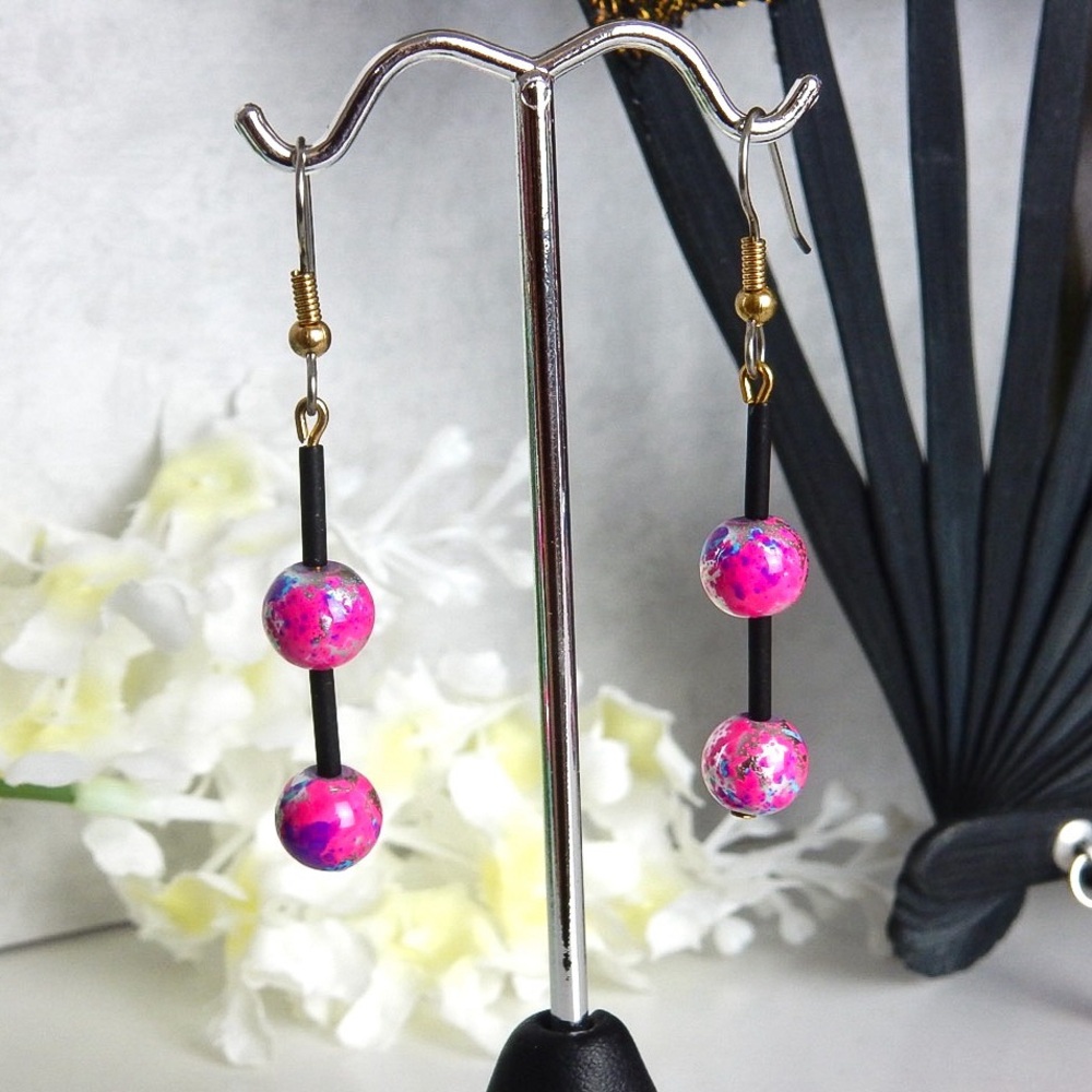 Bold Hot Pink Simple Drop Earrings Colorblock Bright Fun Edgy Handcrafted